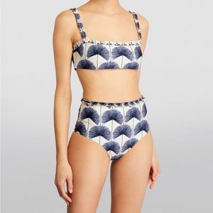 Blue palm leaf high waist bikini set with matching sarong size small never worn